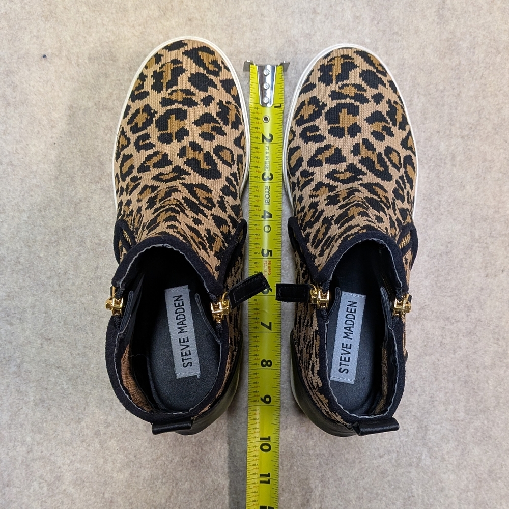 Steve Madden Black & Tan Knit Fabric & Leather Leopard Wedges Sz 7 Teens/Women - Picture 8 of 10
